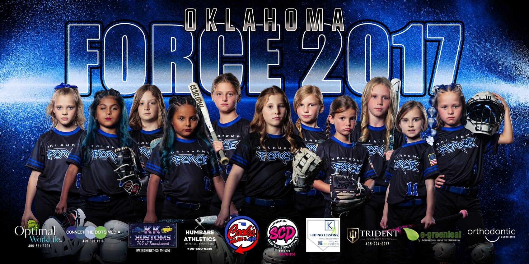 Oklahoma Force 2017 team with the FORCE 2017 banner and 2026 season sponsor logos